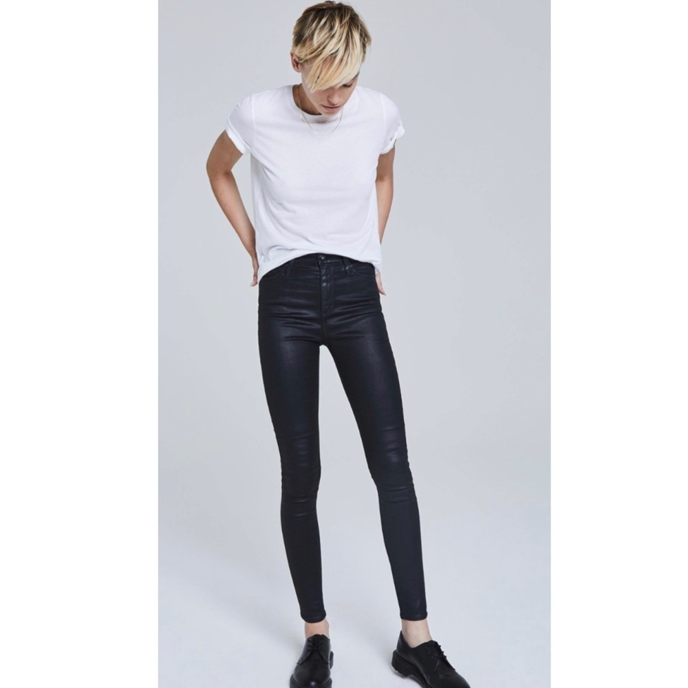 AG Mila Super High Rise Skinny Faux Leather Jeans.